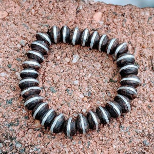 Ebony Wood Bead Stretch bracelet - - LadybugfeetDesigns -