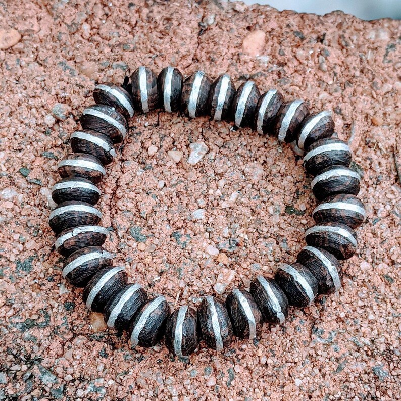 Ebony Wood Bead Stretch bracelet - - LadybugfeetDesigns -