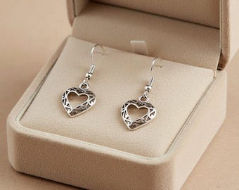 Fancy Little Heart Sterling Silver Dangle earrings