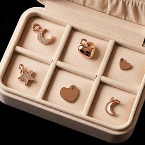 Celestial/Heart Mini Charm Box - 6 pc., Rose-Gold Charm Kit - - LadybugfeetDesigns -