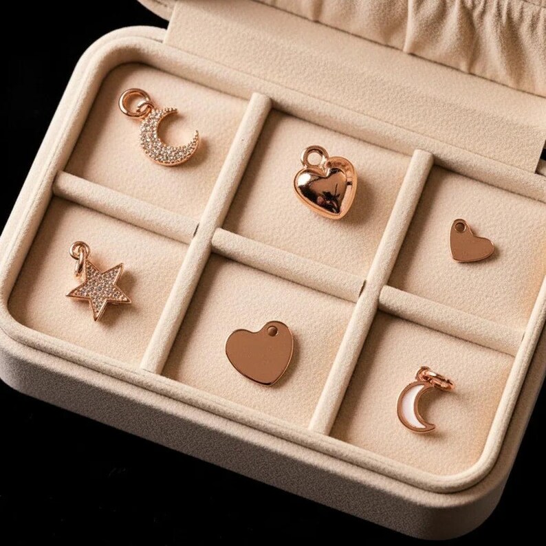 Celestial/Heart Mini Charm Box - 6 pc., Rose-Gold Charm Kit - - LadybugfeetDesigns -