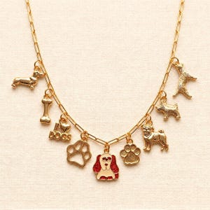 I Love Dogs Multi Charm Link Necklace, Gold- 20 inch - - LadybugfeetDesigns -