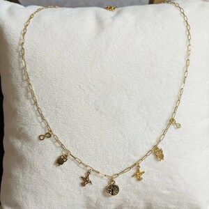 Nature Vibes Multi Charm Link Necklace, Gold- 20 inch - - LadybugfeetDesigns -