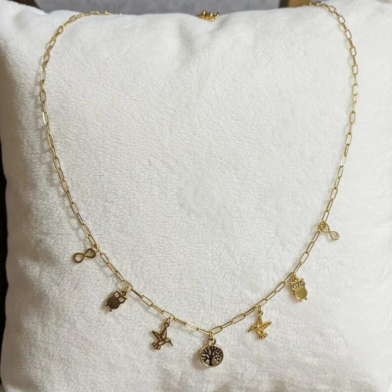 Nature Vibes Multi Charm Link Necklace, Gold- 20 inch - - LadybugfeetDesigns -