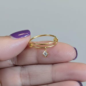 Tiny CZ Diamond Adjustable Charm Ring, Gold - - LadybugfeetDesigns -