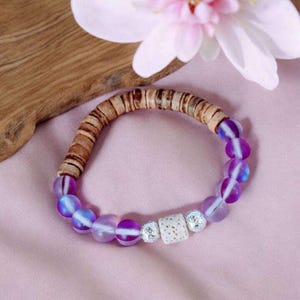 Iridescent Purple Mystic Aura Quartz Gemstone Diffuser bracelet - - LadybugfeetDesigns -