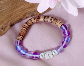Iridescent Purple Mystic Aura Quartz Gemstone Diffuser bracelet