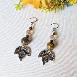 Maple Leaf Crystal Hook Earrings, Silver - - LadybugfeetDesigns -