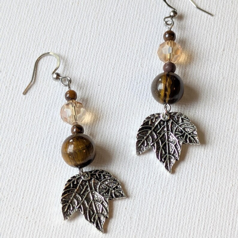 Maple Leaf Crystal Hook Earrings, Silver - - LadybugfeetDesigns -