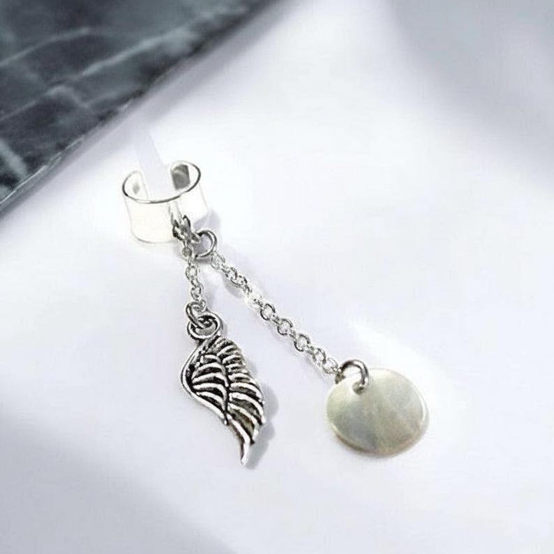 Angel Wing ear cuff, Silver - - LadybugfeetDesigns -