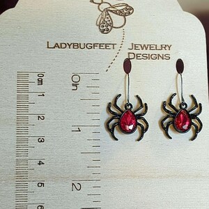 Red Crystal Spider Earrings - - LadybugfeetDesigns -