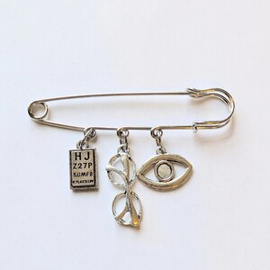 Optometric Asst Safety Pin Brooch, Purse Charm - - LadybugfeetDesigns -