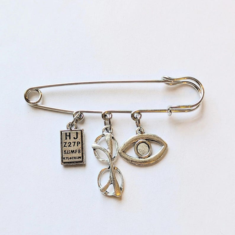 Optometric Asst Safety Pin Brooch, Purse Charm - - LadybugfeetDesigns -