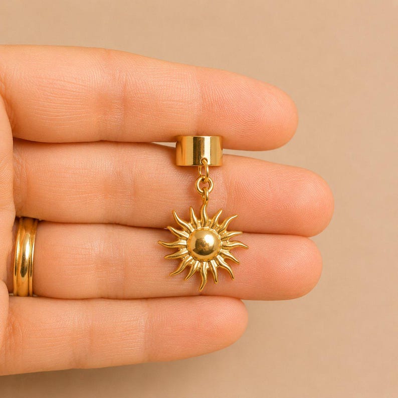 Celestial Sun Ear Cuff, Gold - - LadybugfeetDesigns -