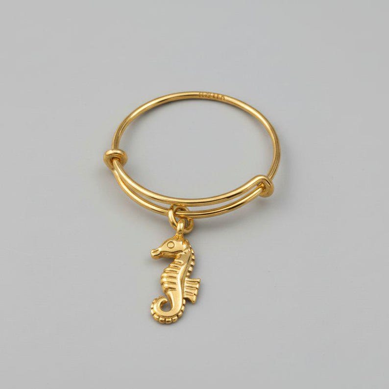 Seahorse Expandable Charm Ring - Gold - - LadybugfeetDesigns -