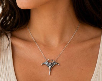 Large Manta Ray Necklace, Silver - 18 inches
