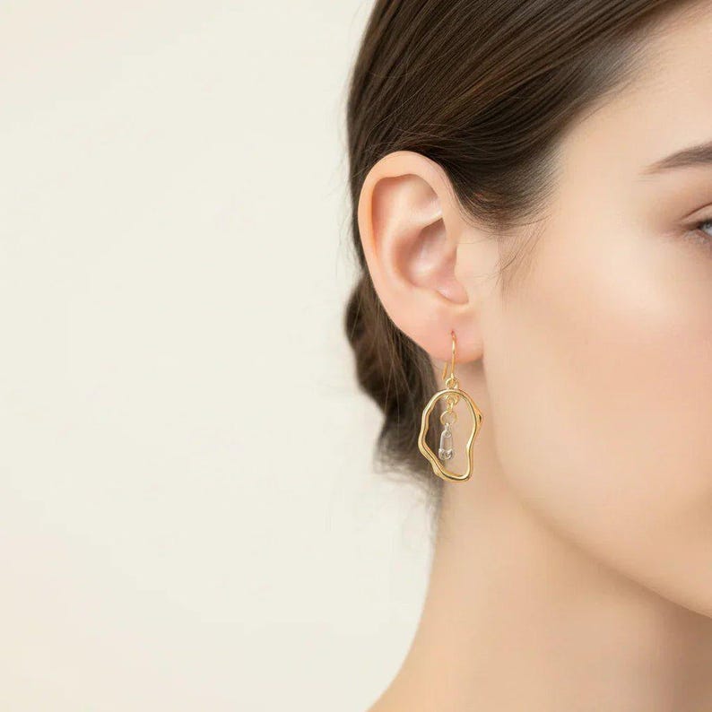 Safety Pin dangle earrings, Two-Tone - - LadybugfeetDesigns -