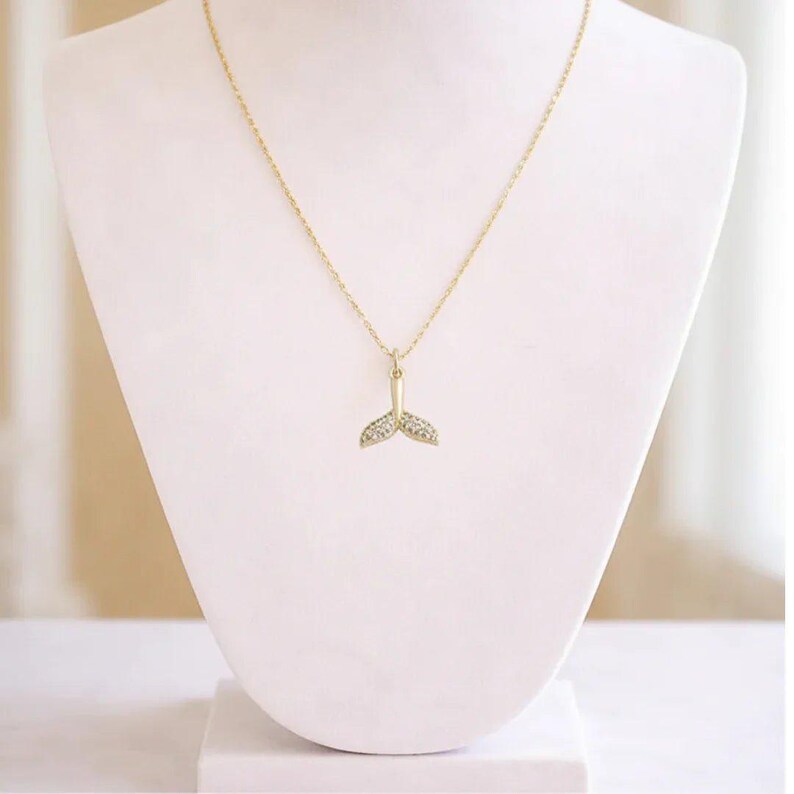 CZ Whale Tail necklace, Gold - 20 inch - - LadybugfeetDesigns -