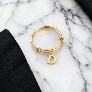 Rose Gold Filled Initial Charm Ring/Gift for her - - LadybugfeetDesigns -