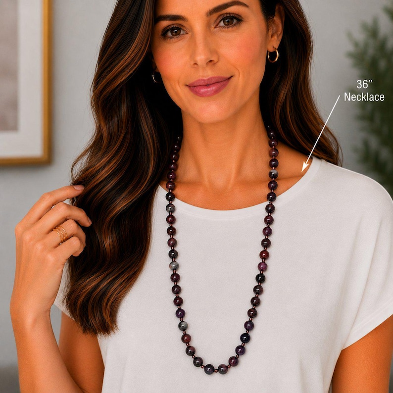 Light Purple Jade Semi-Precious Gemstone Necklace- 36 inch - - LadybugfeetDesigns -