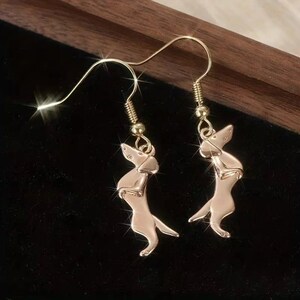 Dachshund dangle earrings. Gold - - LadybugfeetDesigns -