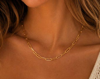 Paperclip Chain necklace, Gold - 18- 24 inch