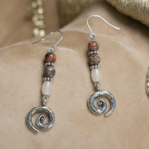 Opal, Jasper Swirl Earrings - - LadybugfeetDesigns -