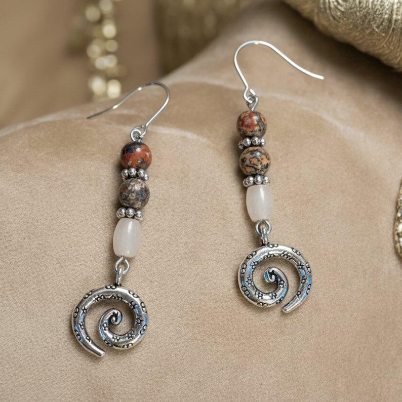 Opal, Jasper Swirl Earrings - - LadybugfeetDesigns -