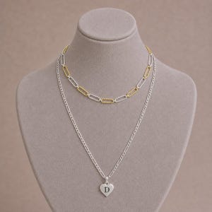 Two-Tone Paperclip & Initial Necklace Set - - LadybugfeetDesigns -