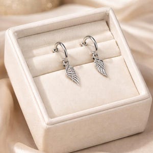 ANGEL Wing Hoop Earrings, Silver - 12mm