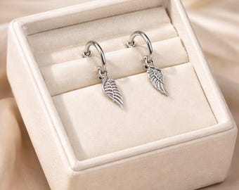 ANGEL Wing Hoop Earrings, Silver - 12mm