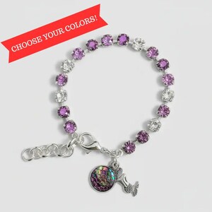 Mermaid Faceted Crystal Bracelet, Silver - - LadybugfeetDesigns -