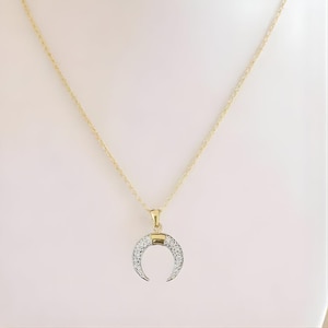 Downward Crescent Moon Necklace, Crescent Horn Necklace, Gold - - LadybugfeetDesigns -