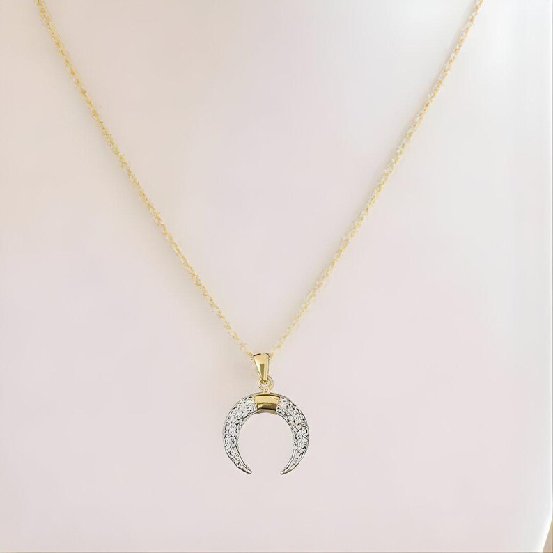 Downward Crescent Moon Necklace, Crescent Horn Necklace, Gold - - LadybugfeetDesigns -
