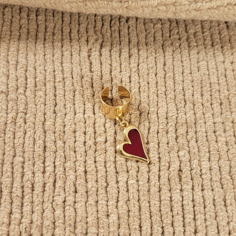 Enamel Heart Ear Cuff, Gold - - LadybugfeetDesigns -