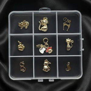 Cat Person Charm Box - 9 pc., Gold - - LadybugfeetDesigns -