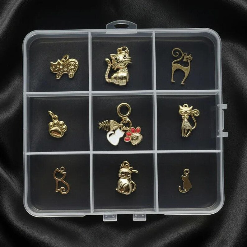 Cat Person Charm Box - 9 pc., Gold - - LadybugfeetDesigns -