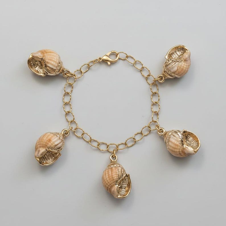 Chunky Conch Shell Charm Bracelet, Gold - - LadybugfeetDesigns -