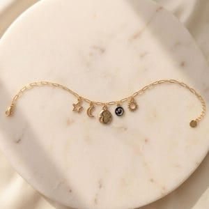 Celestial II Multi Charm Link Necklace, Gold- 20 inch - - LadybugfeetDesigns -