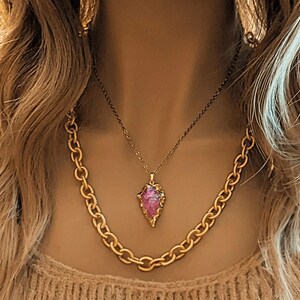 Natural Titanium Quartz Crystal Arrowhead necklace, Gold - 18- 24 inch - - LadybugfeetDesigns -