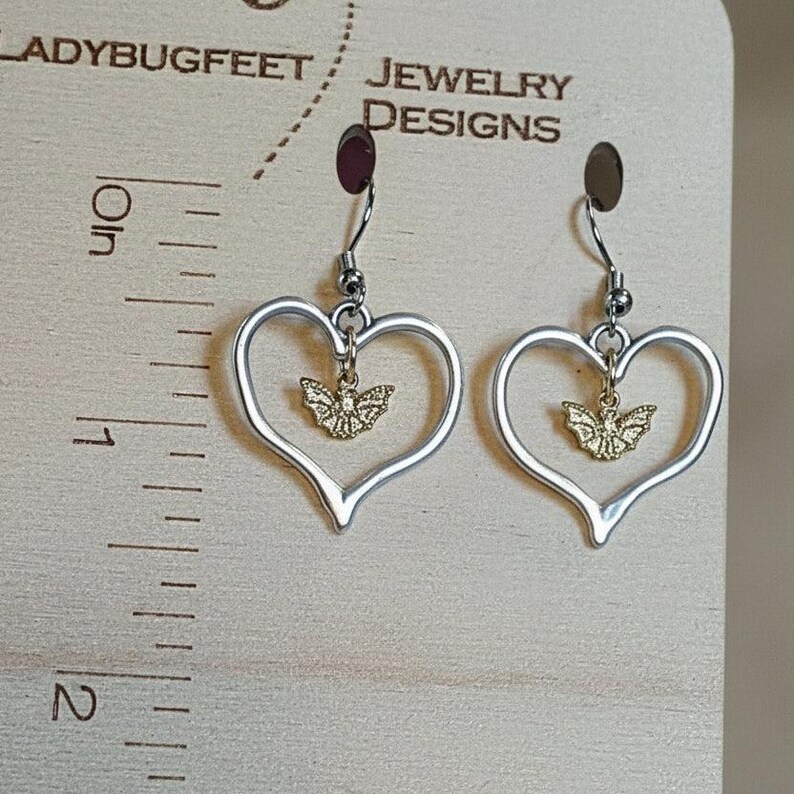Two-Tone Bat Heart Earrings - - LadybugfeetDesigns -