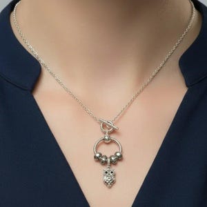 Pretty Owl Sterling Silver Toggle Charm Necklace, 20 inches - - LadybugfeetDesigns -