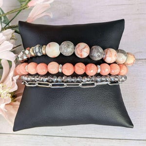 Peach Dream Crystal Beaded layered cuff bracelet - - LadybugfeetDesigns -