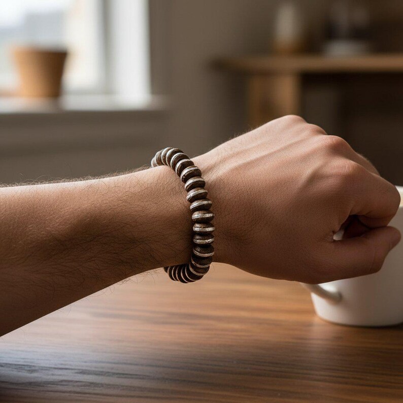 Ebony Wood Bead Stretch bracelet - - LadybugfeetDesigns -