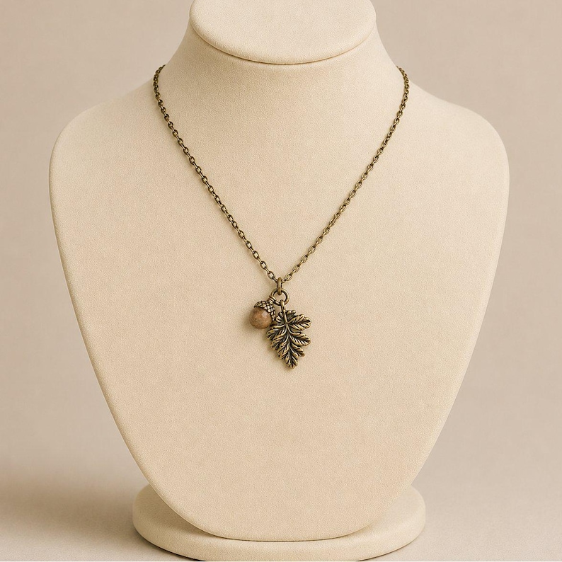 Acorn Oak Leaf Necklace, Antique Bronze - - LadybugfeetDesigns -