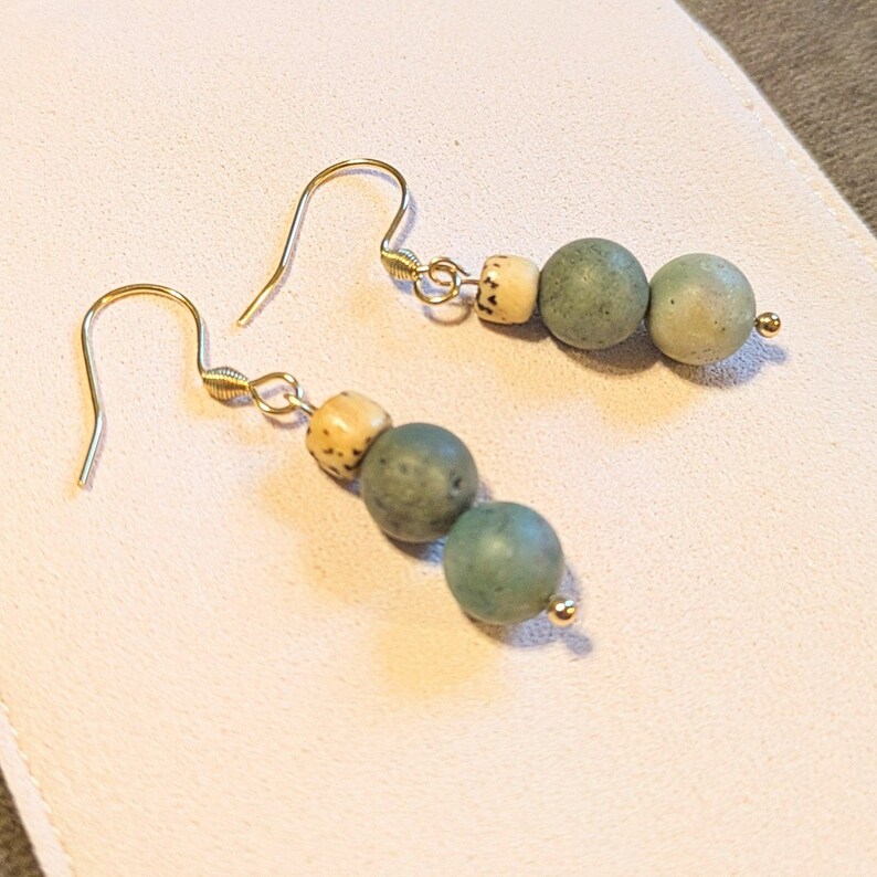 Fancy Jasper Beaded Hook Earrings, Gold - - LadybugfeetDesigns -