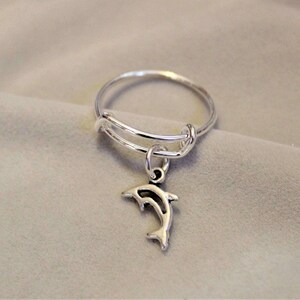 Tiny Dolphin Expandable Charm Ring,Gift for her - - LadybugfeetDesigns -