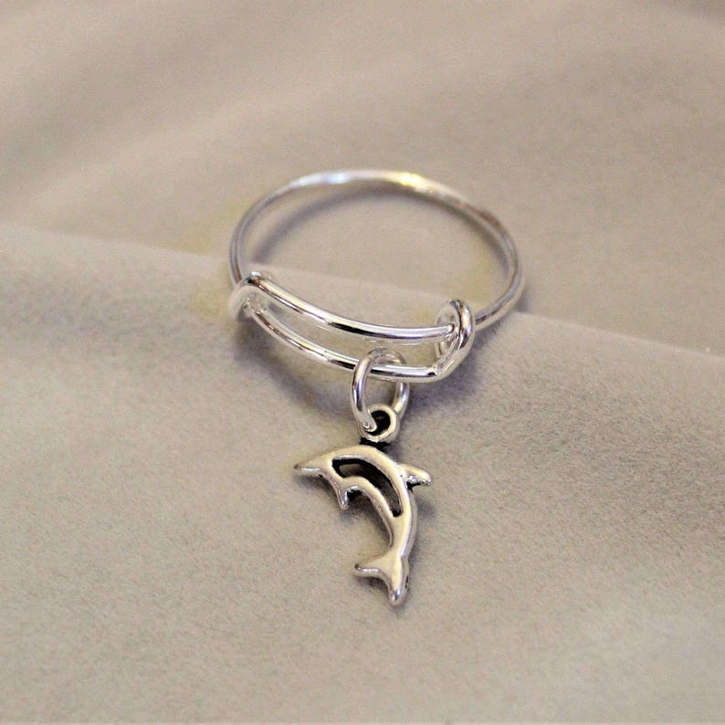 Tiny Dolphin Expandable Charm Ring,Gift for her - - LadybugfeetDesigns -