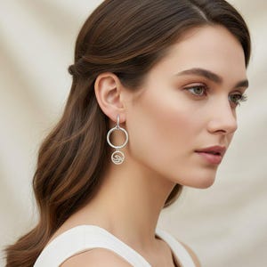 Sterling Double Hoop Sterling Wave Earrings, 3 in 1 Hoops - - LadybugfeetDesigns -