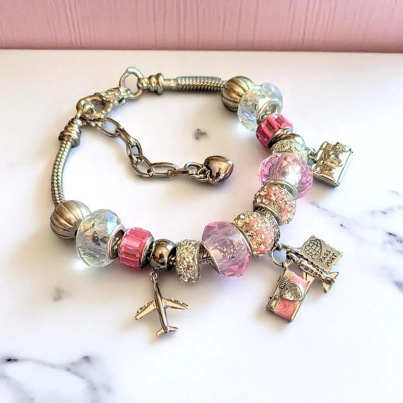 Travel/Vacation European beaded bracelet - Silver - - LadybugfeetDesigns -